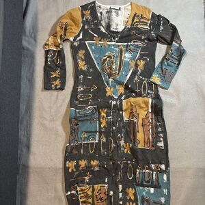 Vintage‎ 90s V C Torias Hand Painted Art-To-Wear Dress One Size Black Knit Sheer